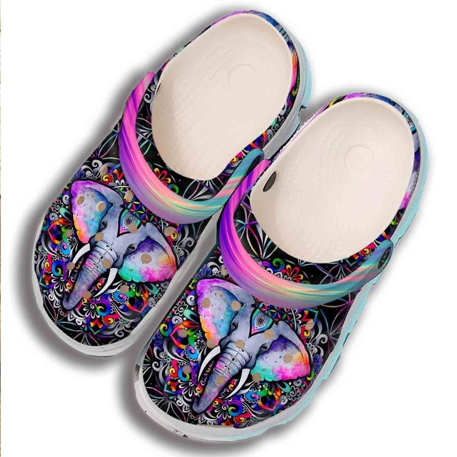Coloful Elephant Hippie Gift For Lover Rubber Crocs Crocband Clogs, Comfy Footwear Men Women Size Us