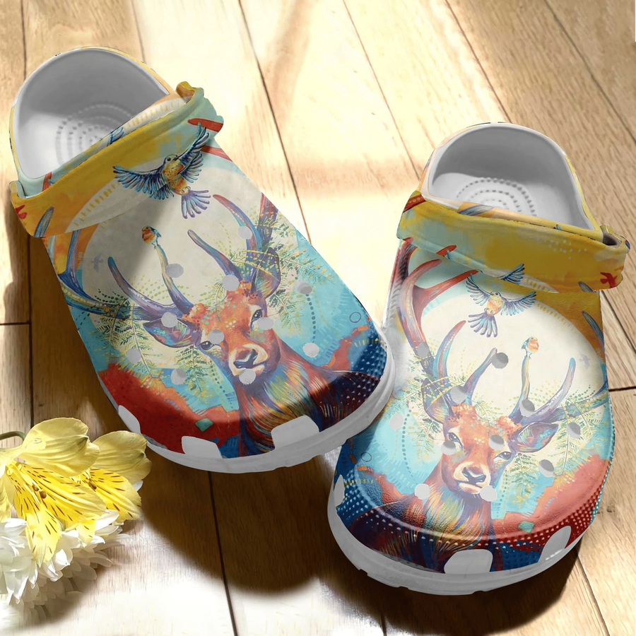 Colorful Deer Bird Art Crocs Shoes Crocbland Clog Birthday Gifts For Man Woman.png