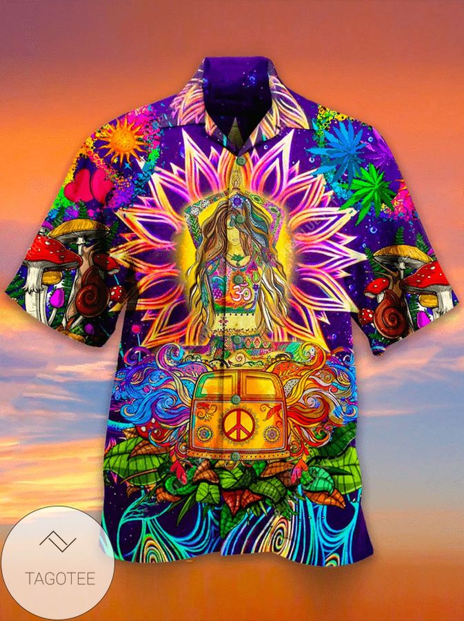 Colorful Hippie Yoga Girl Camper Van Hawaiian Aloha Shirts