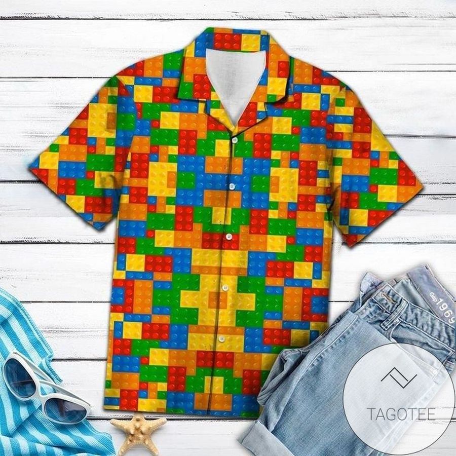 Colorful Lego Hawaiian Aloha Shirts L