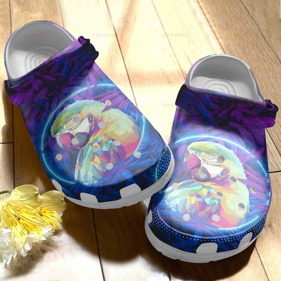 Colorful Parrot On Night Gift  For Lover Rubber Crocs Crocband Clogs, Comfy Footwear Men Women Size Us