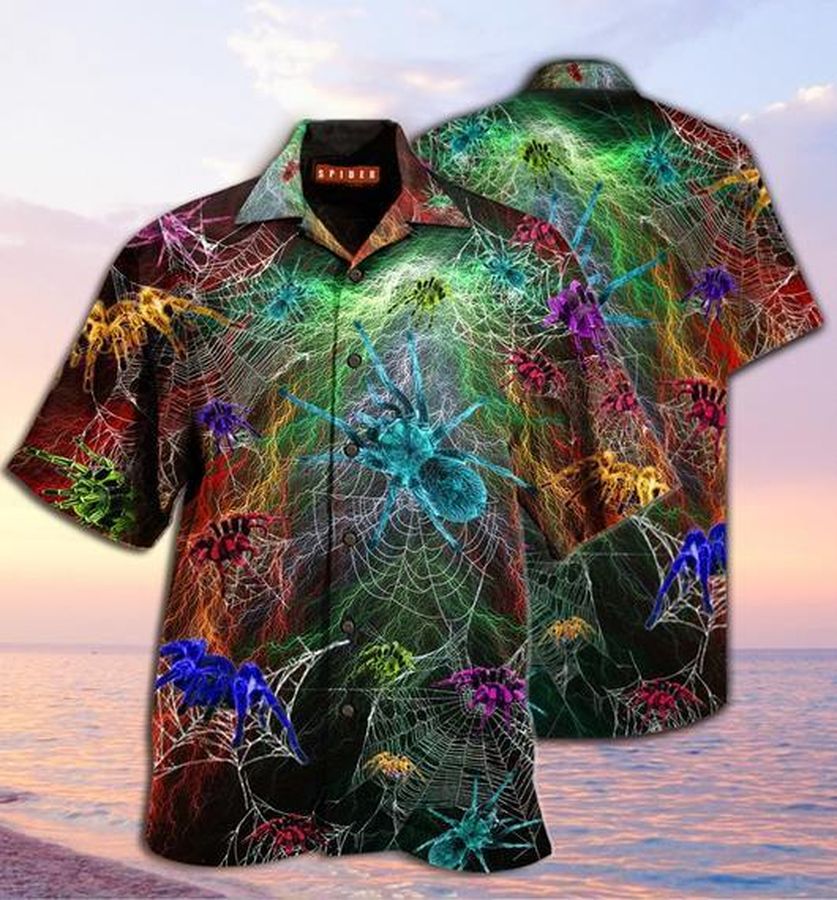 Colorful Spiderweb Hawaiian Shirt Pre11825, Hawaiian shirt, beach shorts, One-Piece Swimsuit, Polo shirt, funny shirts, gift shirts, Graphic Tee