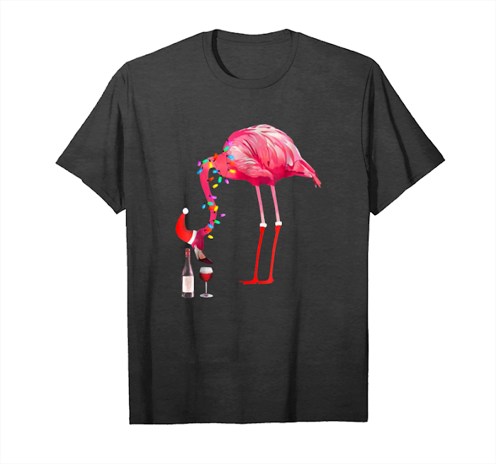 Cool Flamingo Wine Christmas Tshirt Wine Lovers Xmas Gift Unisex T-Shirt