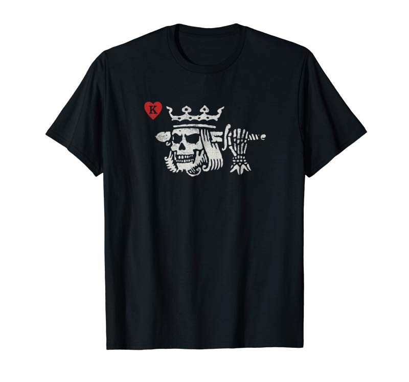 Cool Suicide King Of Hearts Skull Wearing Crown Poker Shirt