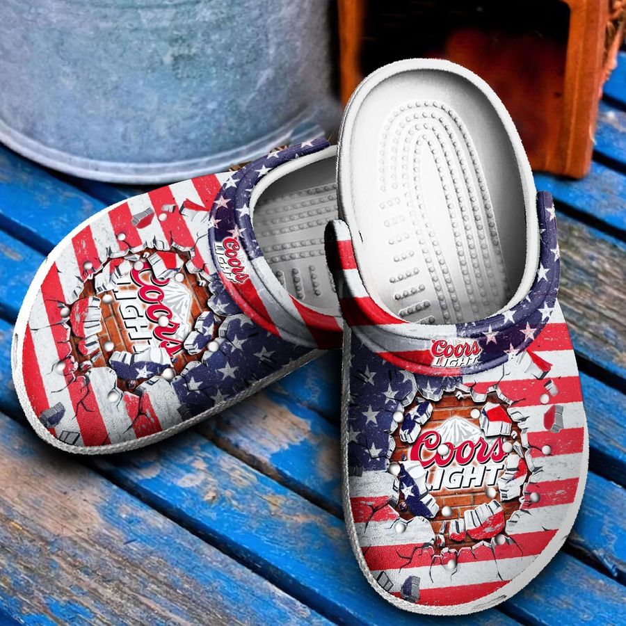 Coors Light Broken Brick American Flag Crocs Crocband Clogs, Comfy Footwear