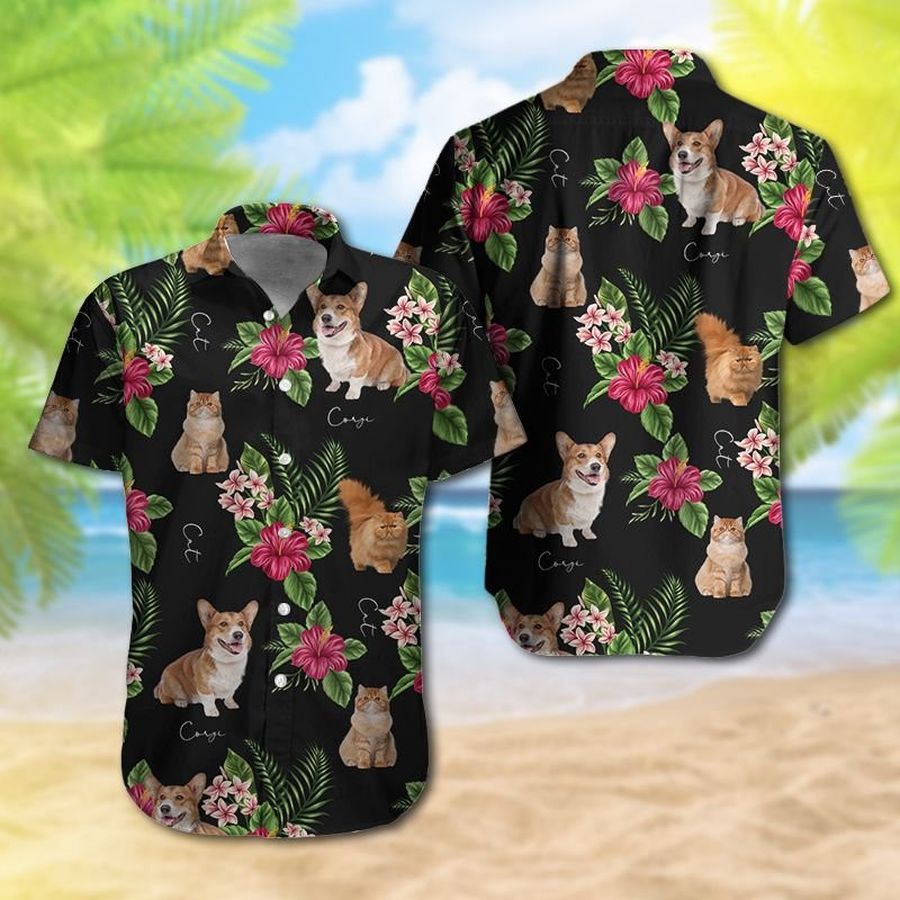 Corgi Orange Cat Hawaiian Shirt 0144 T2nvm0011