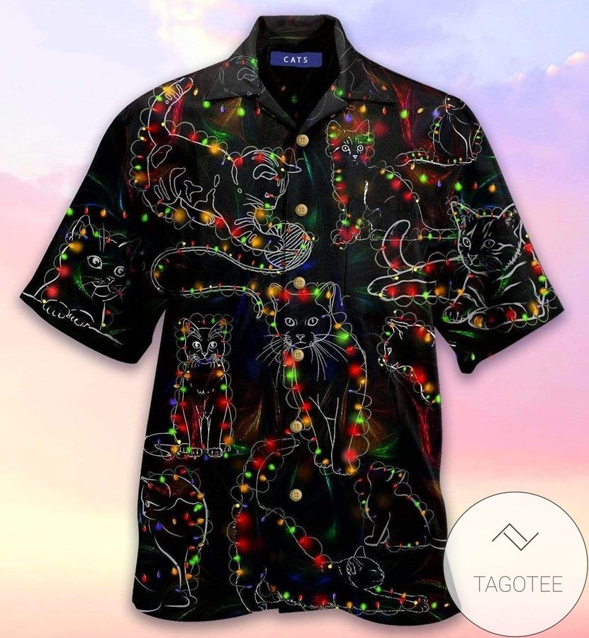 Cover Your Body With Amazing Black Cat Colorful Light Black Hawaiian Aloha Shirts