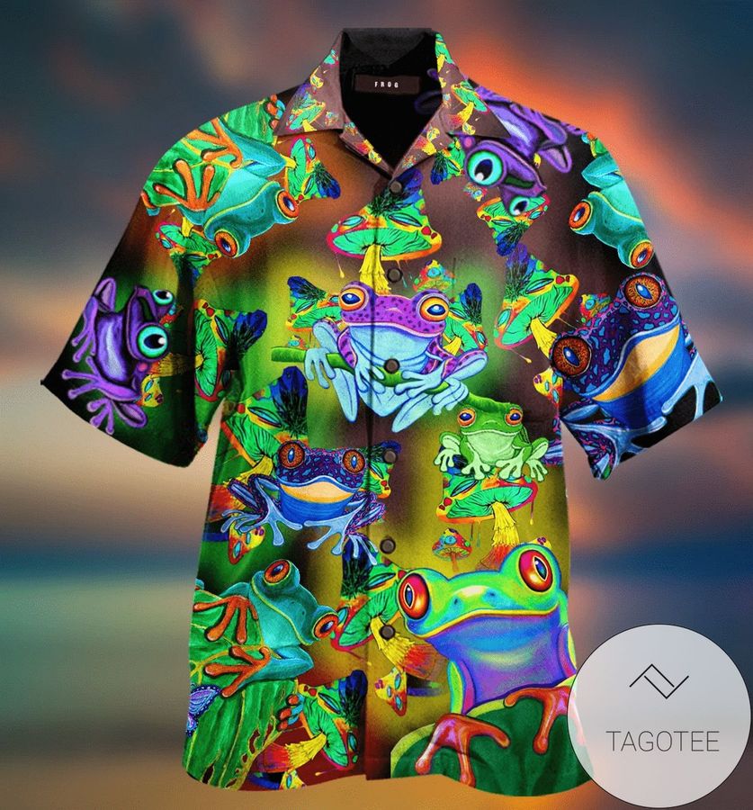 Cover Your Body With Amazing Frogs And Mushrooms Hippie Hawaiian Aloha Shirts