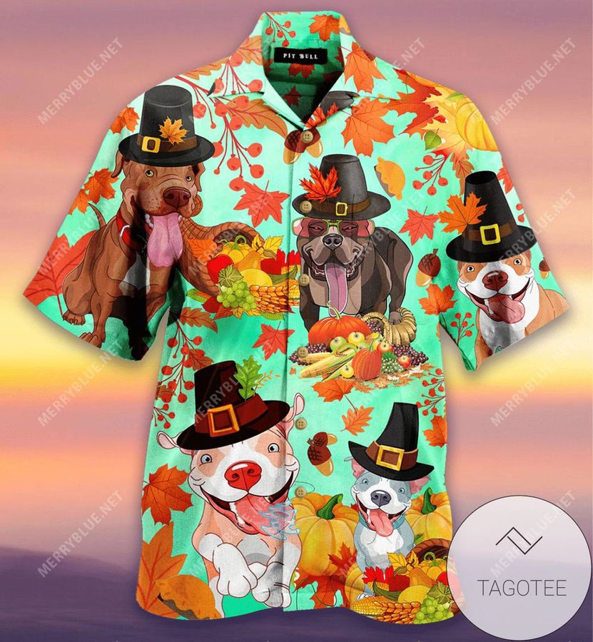 Cover Your Body With Amazing Pit Bulls Happy Thanksgiving Unisex Authentic Hawaiian Shirt 2022