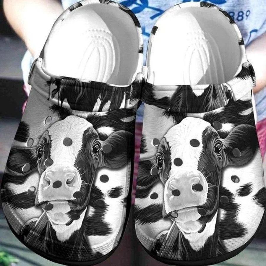 Cow Black And White Rubber Crocs Crocband Clogs, Comfy Footwear Tl97