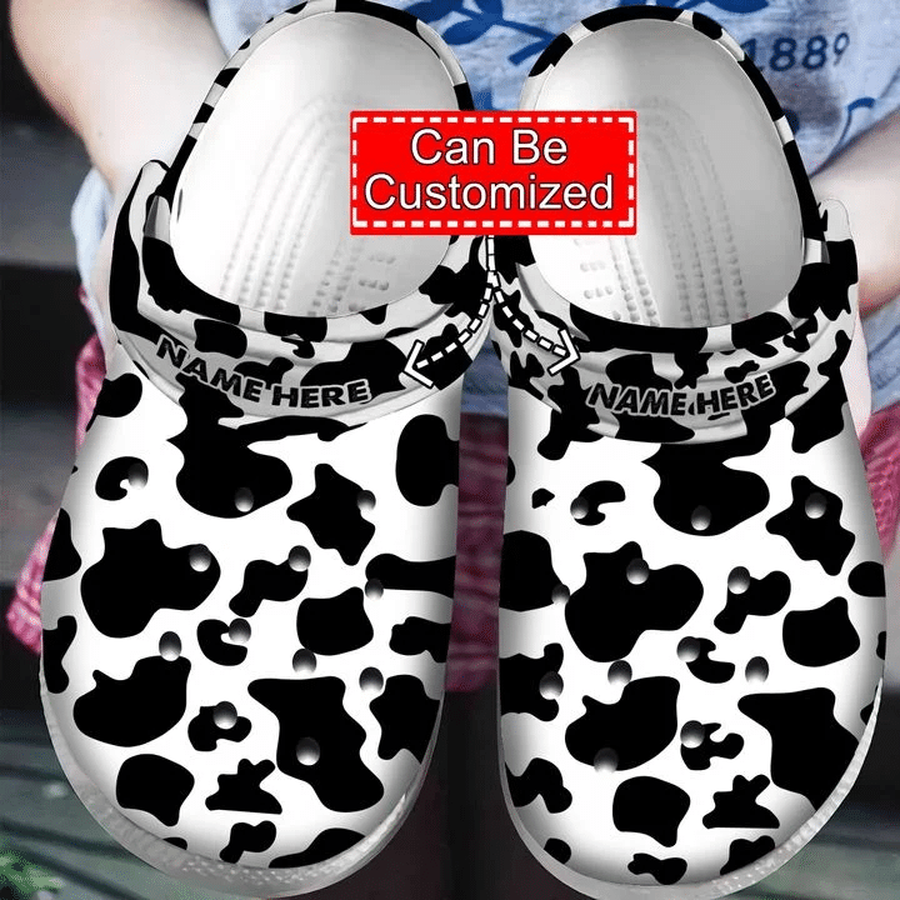 Cow Pattern Skin Dairy Farmer Cattle Lovers Gift For Fan Classic Water Rubber Crocs Crocband Clogs, Comfy Footwear.png
