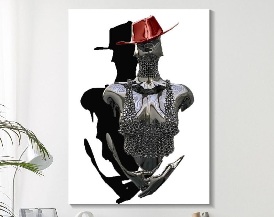 Croupier Woman with Red Hat Wall Art, Croupier Canvas Art, Fashion Woman, Reflection Art,  3D Effect Art, Modern Woman Wall Art, Home Gift