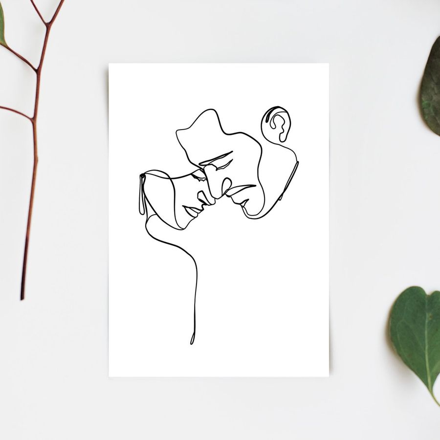 Cuddle Line Art - Hugging Couple Line Art Poster - Fine Line Couple Print - Black and White Abstract Line Drawing - One Line Art