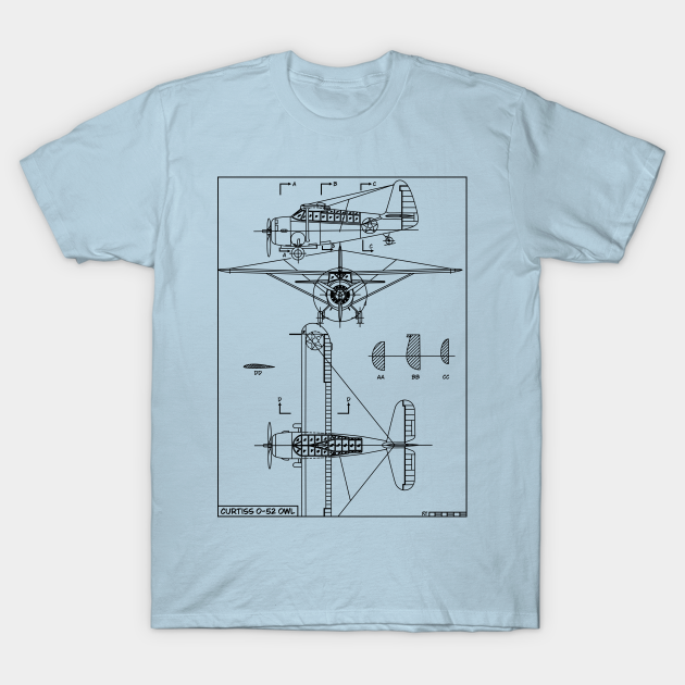 Curtiss O-52 Owl American WW2 Plane Blueprint Diagrams Gift T-shirt, Hoodie, SweatShirt, Long Sleeve