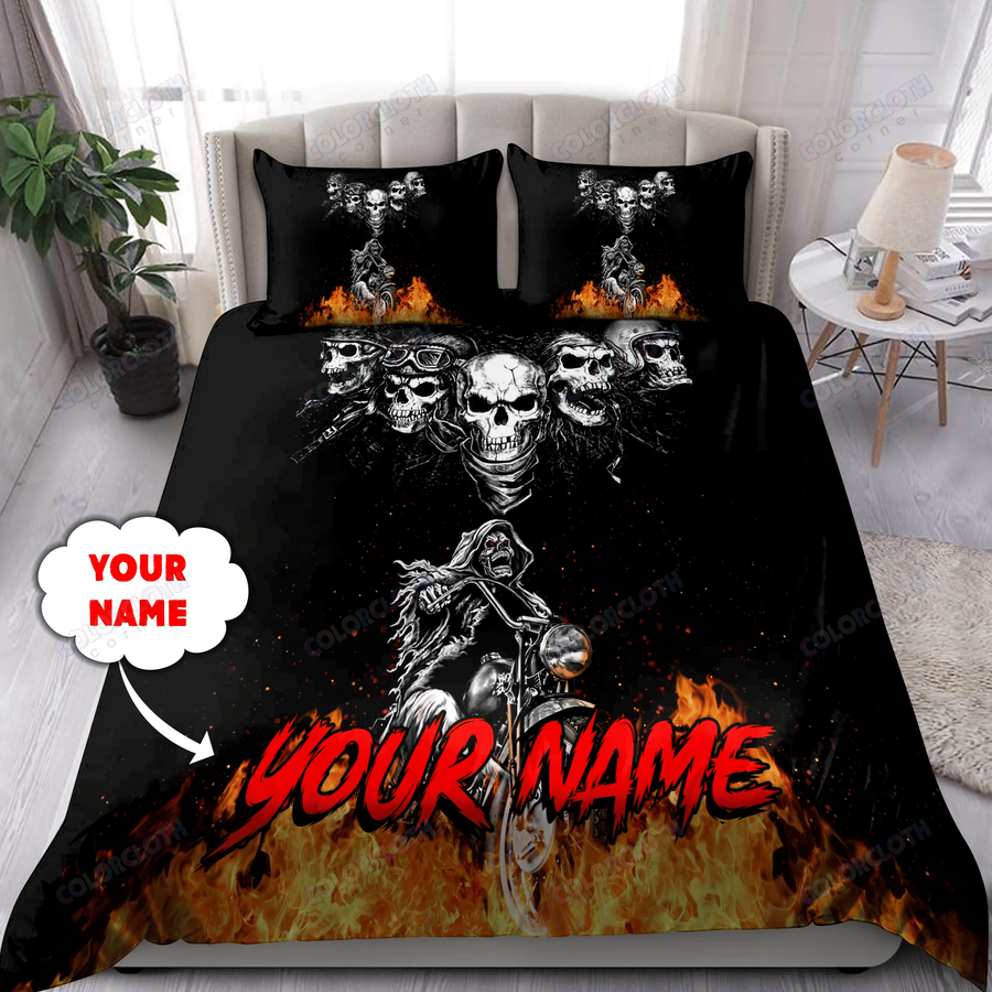 Custom Biker Skull Fire Bedding set.png