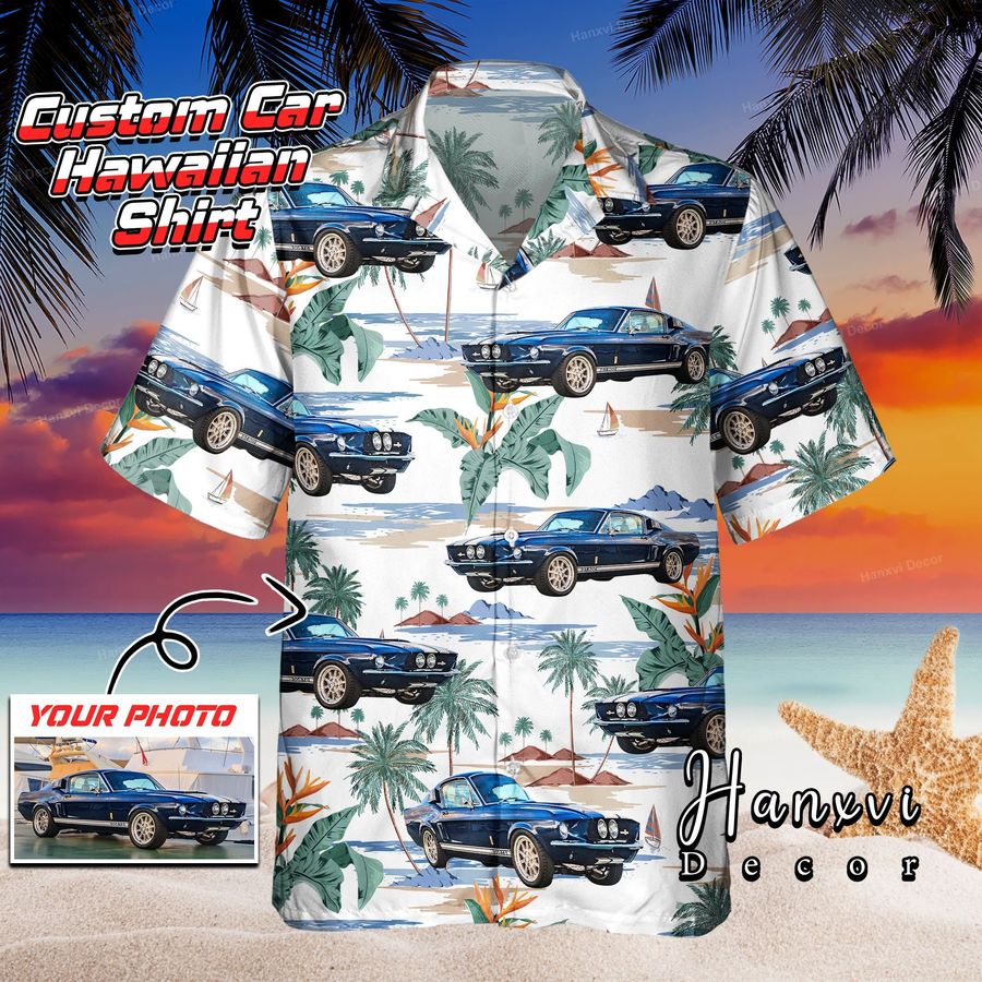 Custom Car Photo Vintage Hawaiian Shirt, Tropical Beach Pattern Car Hawaii Shirt, Muscle Car Shirt, Classic Car Shirt, Hot Rod Owners Shirt-1
