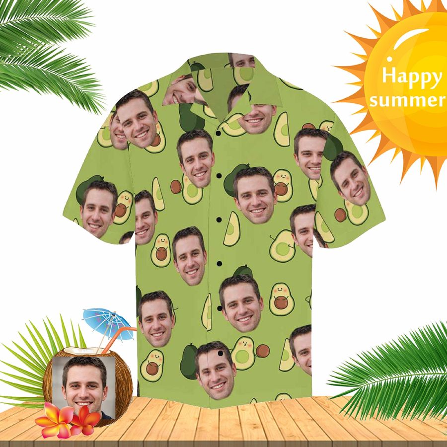 Custom Face Avocado Men's Hawaiian Shirt Special Father's Day Gift