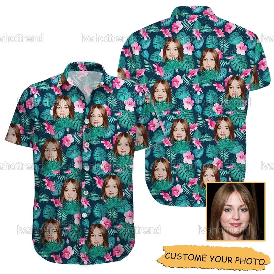 Custom Face Men's All Over Print Hawaiian Shirt, Personalized Photo Shirt, Face Button Shirt, Tropical Shirt, Couple Gift LNG192205R03