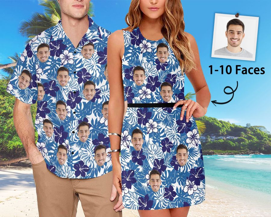 Custom Hawaiian Dress for Women, Personalized Men's All Over Print Hawaiian Shirt With Chest Pocket, Custom Face shirt for Bachelor Party,