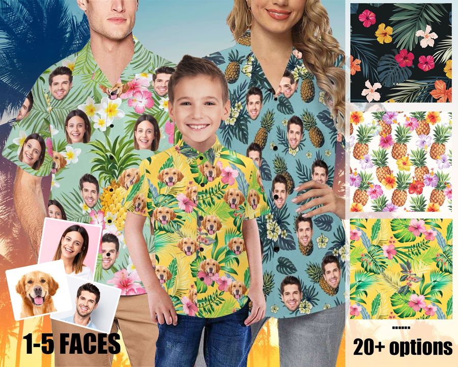 Custom Hawaiian Shirt with face, Personalized Shirt with Pocket, Custom face shirt for man woman kid, Bachelor party hawaii face shirt-6