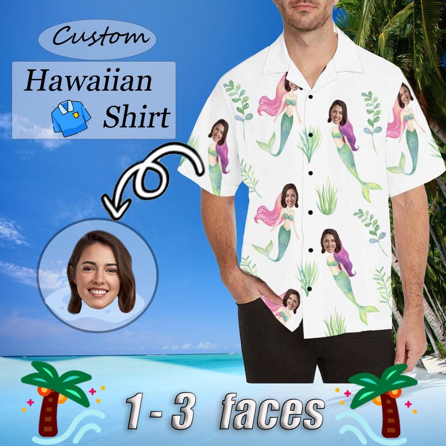 Custom Hawaiian Shirts For Men With Face,Personalized Hawaiian Shirt,Summer Personalized Face Short Sleeve Shirts,Men's Hawaiian Shirt,Aloha