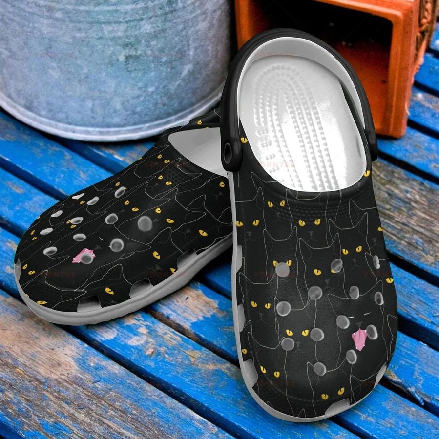 Custom Name Black Cat Night 6 Gift For Lover Rubber Crocs Crocband Clogs, Comfy Footwear Men Women Size Us