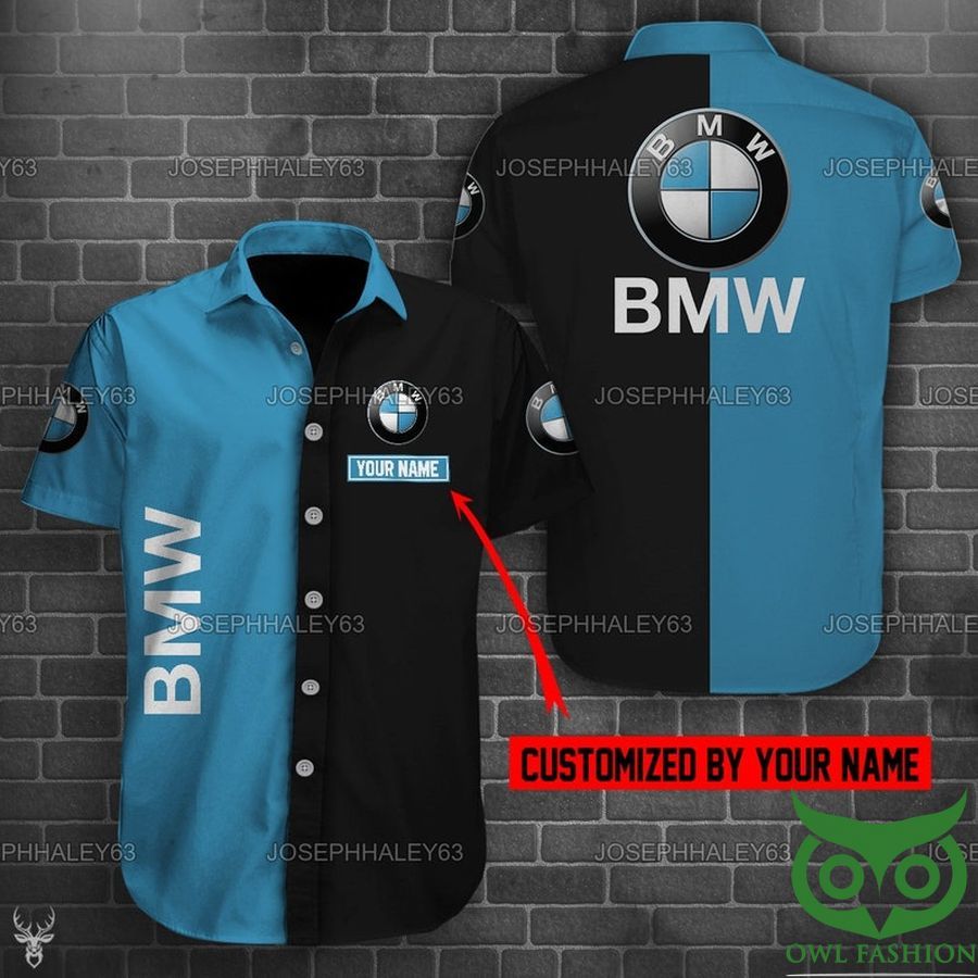 Custom Name Car BMW Black and Blue Hawaiian Shirt