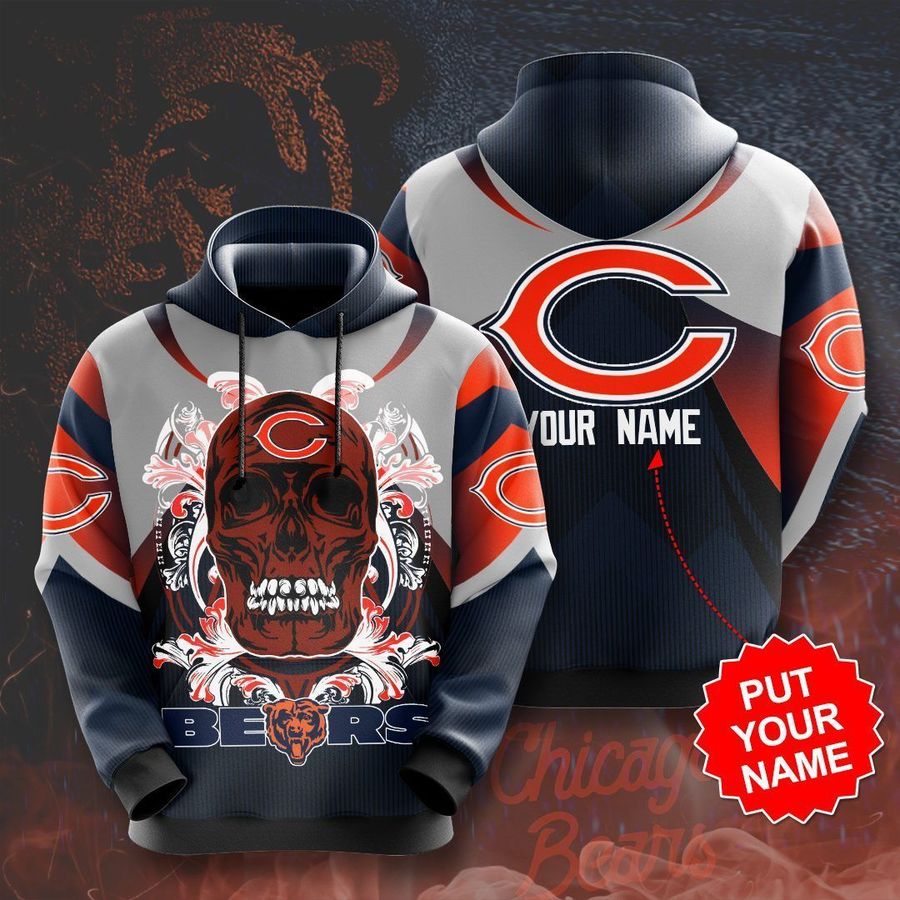 Custom Name NFL Chicago Bears Skull Full Printed Hoodie