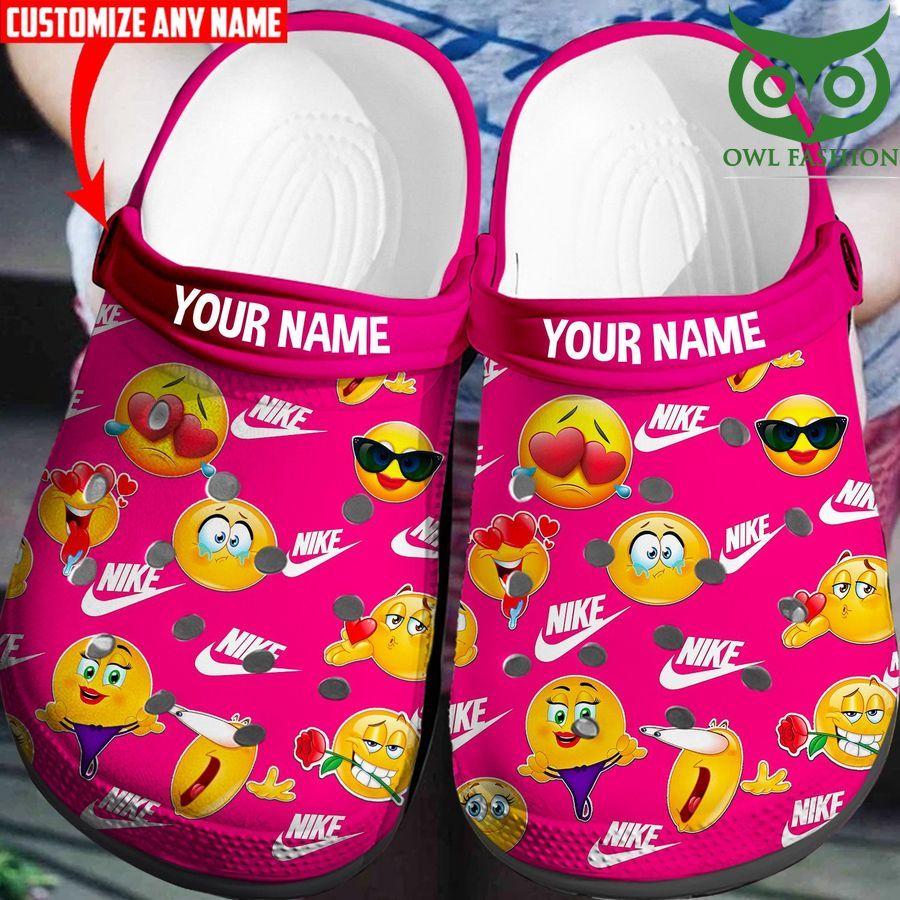 Custom name Nike emoji 3d printed pink crocs slippers