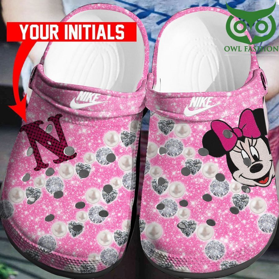 Custom name Nike Minnie mouse blink blink crystal pink crocs slippers