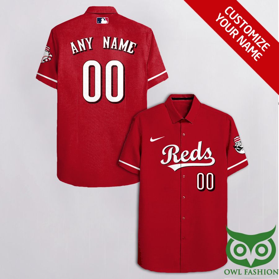 Custom Name Number Cincinnati Reds with Logo Red Hawaiian Shirt