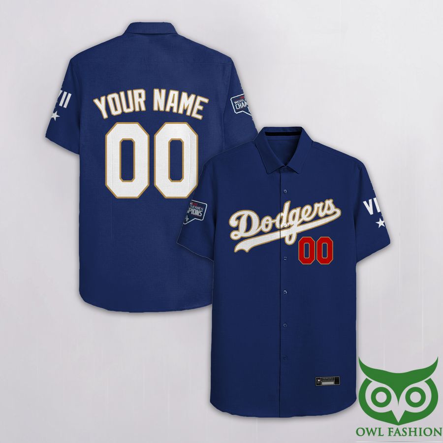 Custom Name Number Los Angeles Dodgers Dark Blue Hawaiian Shirt
