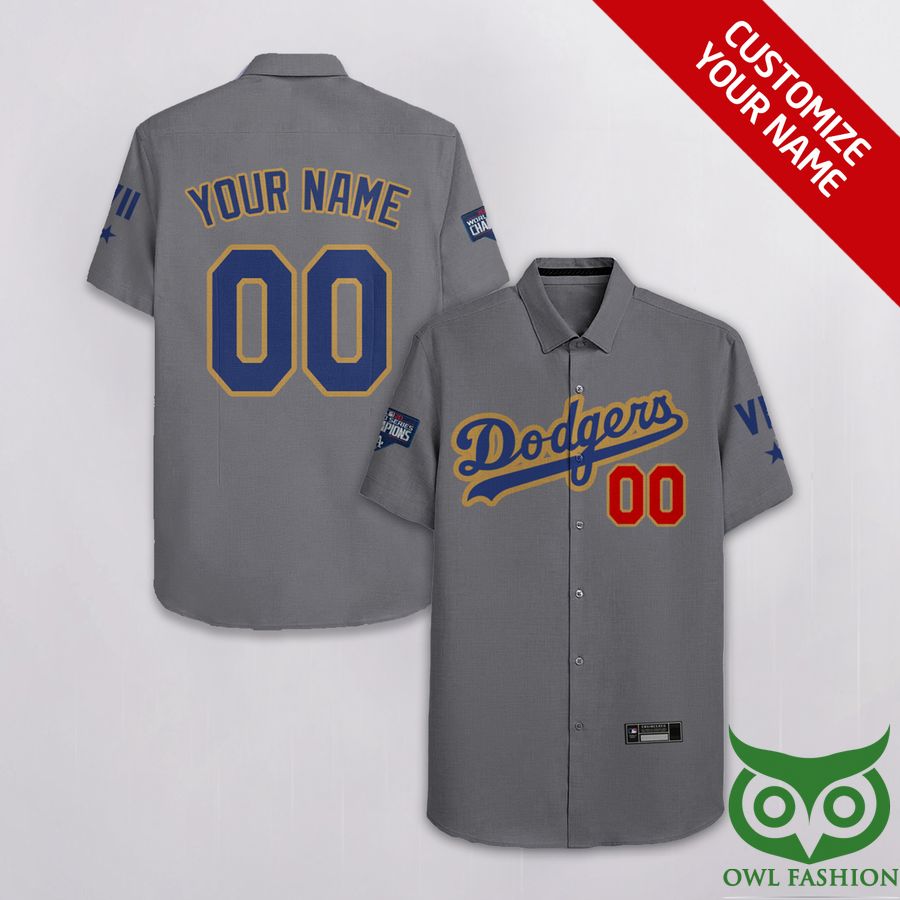 Custom Name Number Los Angeles Dodgers Gray Hawaiian Shirt