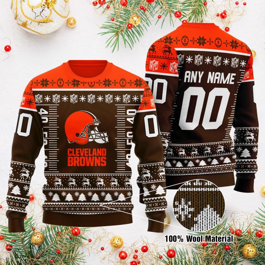 Custom Name Number NFL logo Cleveland Browns Ugly Christmas Sweater