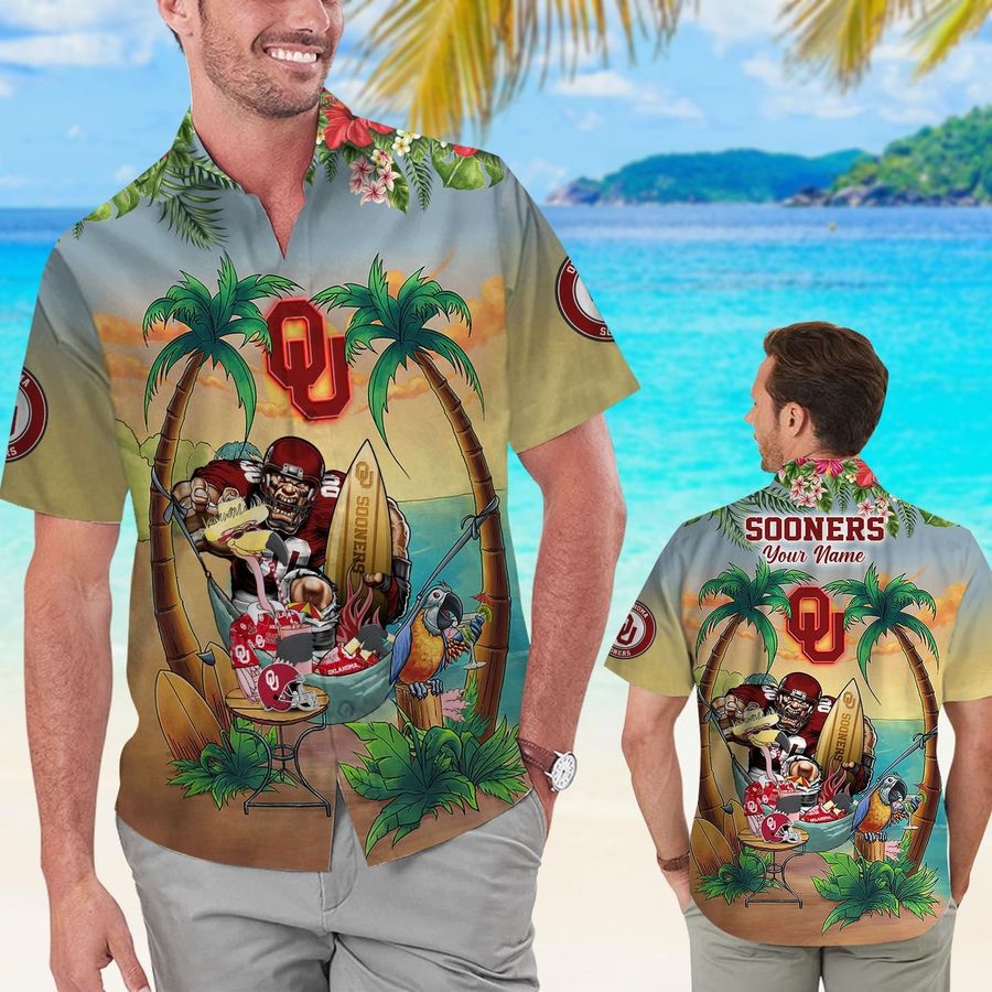 Custom Name Oklahoma Sooners Flamingo Parrot Short Sleeve Button Up Tropical Aloha Hawaiian Shirts For Men Women University Of Oklahoma