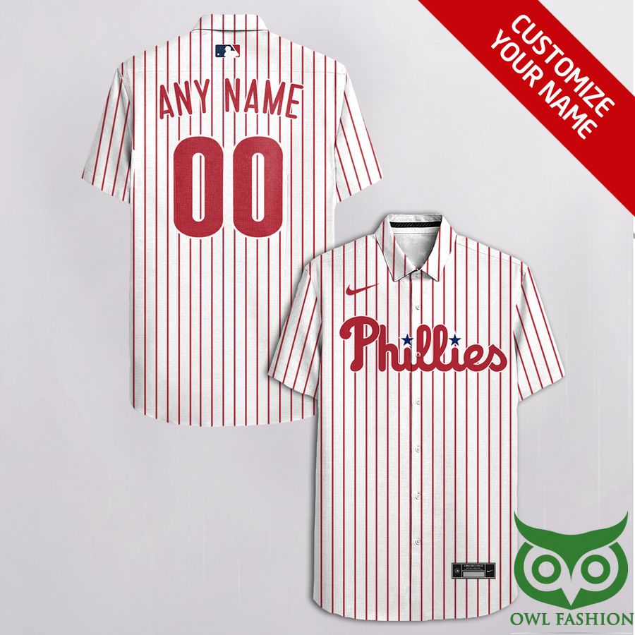 Customized Philadelphia Phillies White with Multiple Red Stripes Hawaiian Shirt