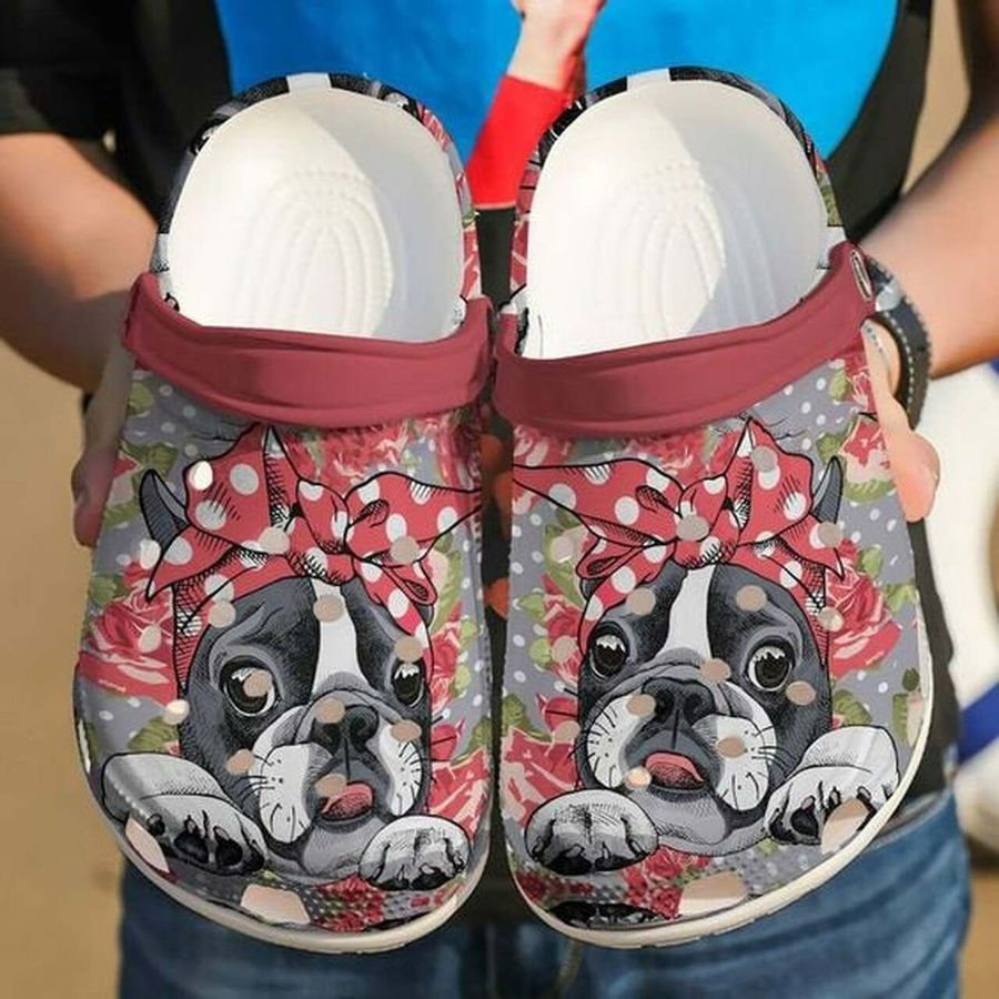 Cute Awesome Boston Terrier Floral 102 Gift For Lover Rubber Crocs Crocband Clogs, Comfy Footwear