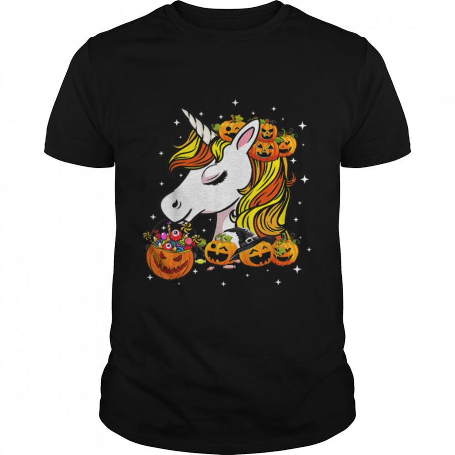 Cute Candy Corn Unicorn Halloween T-Shirt B0B9SW4H9G
