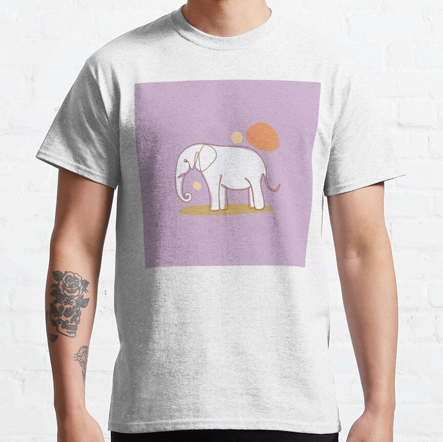 Cute elephant line art - Lilac Color Classic T-Shirt