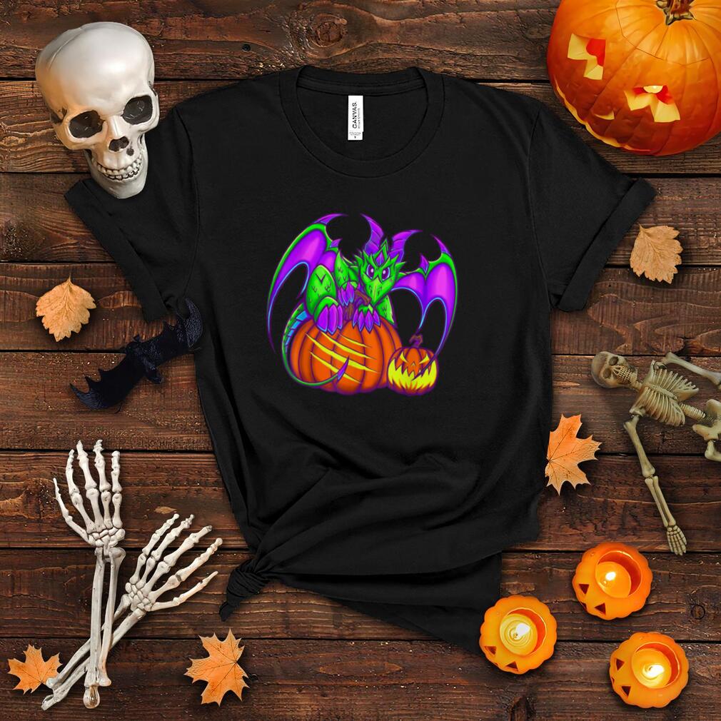 Cute Green Purple Halloween Pumpkin Dragon Trick or Treat T Shirt