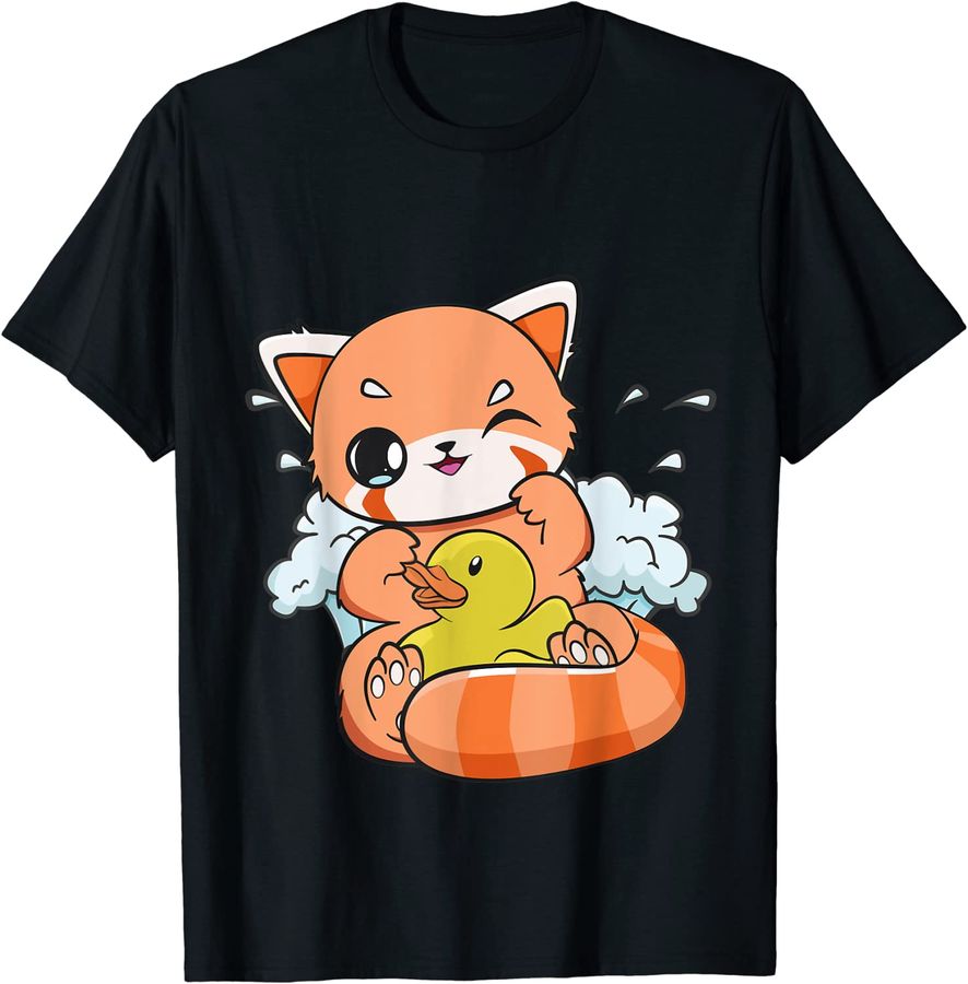 Cute Red Panda With Yellow Duck Toy Chibi Anime