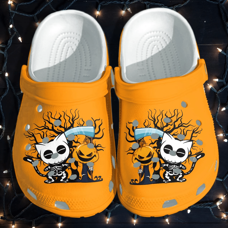 Cute Skull Cat Witch Pumpkin Crocs Shoes Clog - Halloween Crocs Crocband Clog Birthday Gift For Man Woman.png