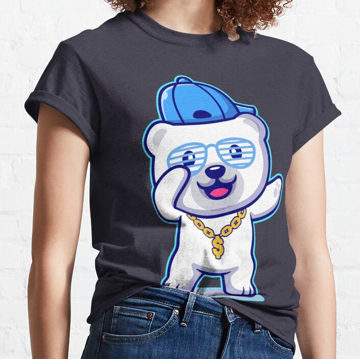 cute swag polar bear with hat and gold chain necklace cartoon Classic T-Shirt