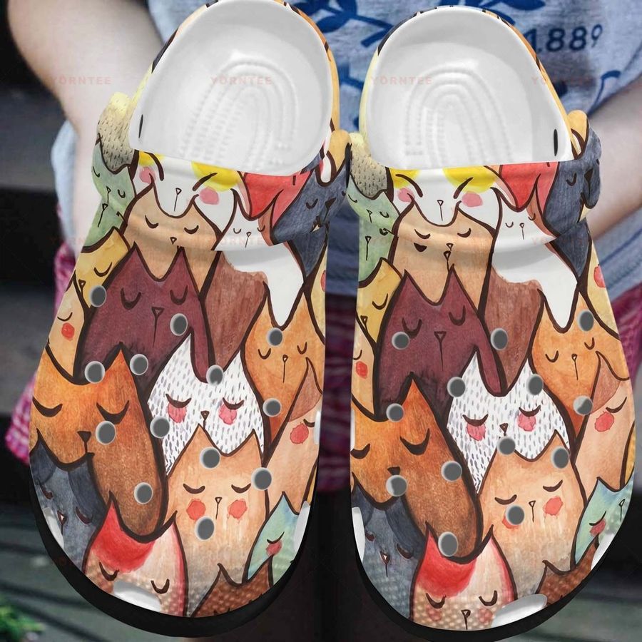 Cute Teams Cats All-Over Colorful Fashion Gift For Lover Rubber Crocs Crocband Clogs, Comfy Footwear