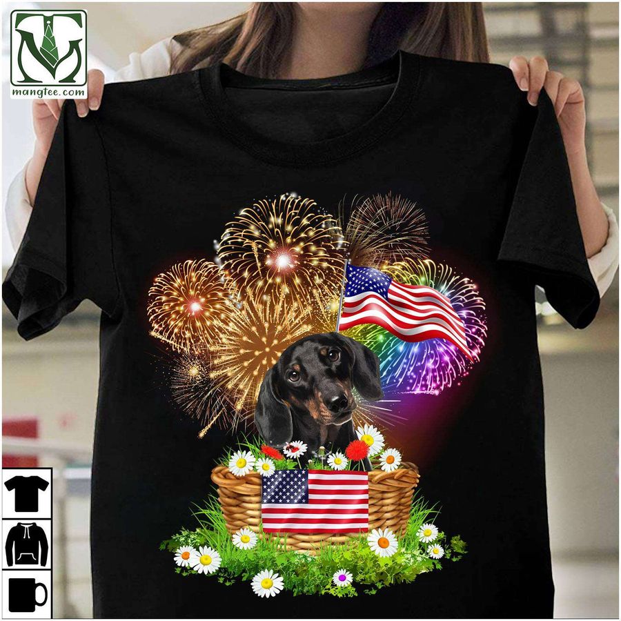 Dachshund Dog –  Firework American flag