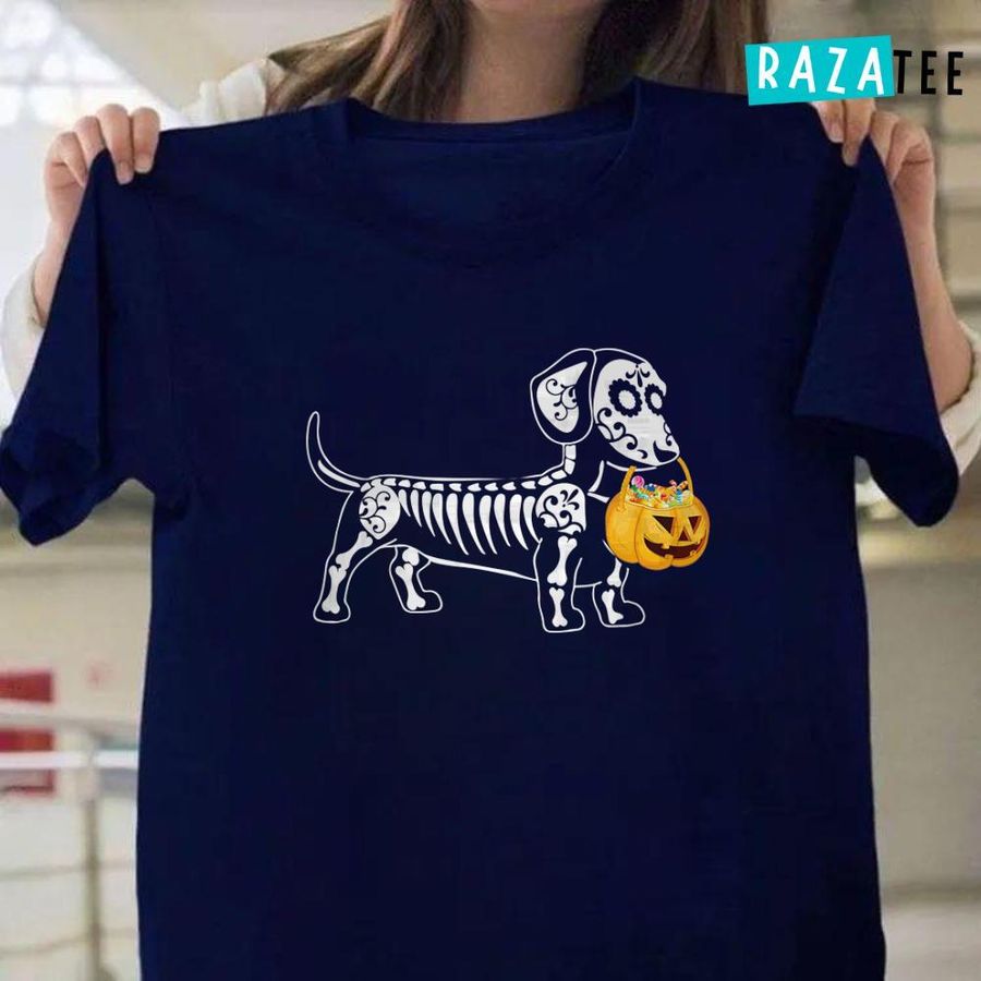 Dachshund Halloween Shirt Costume Sausage Dog Skeleton Funny Skeleton Dog Shirt
