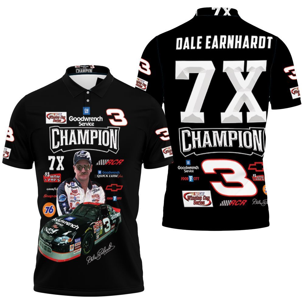 Dale Earnhardt Champion 7x Chevrolet Racing Car Signed For Fan 3d Polo Shirt All Over Print Shirt 3d T-shirt