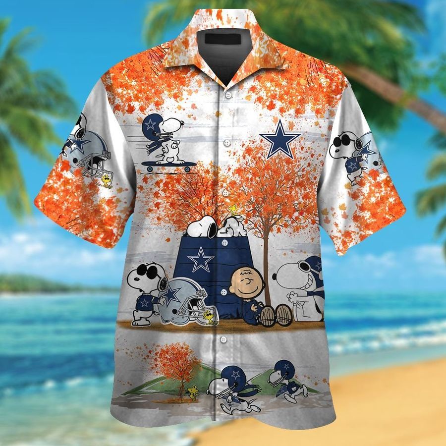 Dallas Cowboys Snoopy Autumn Short Sleeve Button Up Tropical Aloha Hawaiian Shirts For Men Women