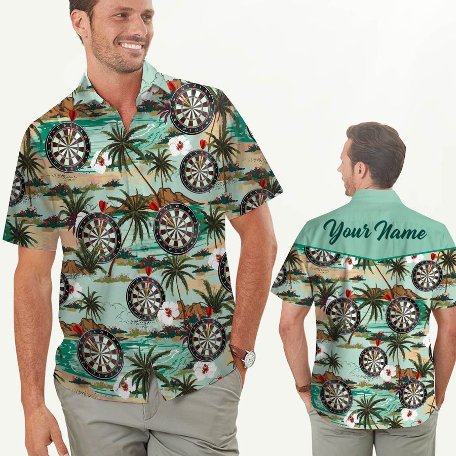 Darts Coconut Tree And Beach Custom Name Men Hawaiian Shirt For Sport ...