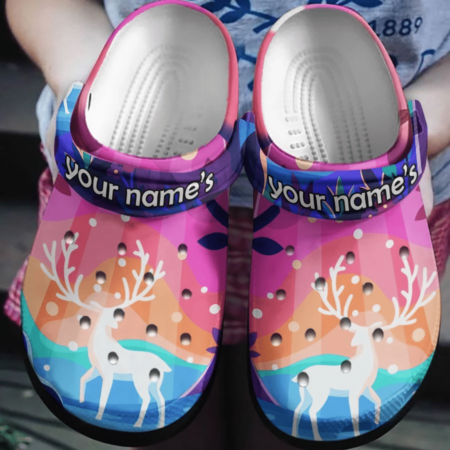 Deer In The Magical Colors Shoes Clog - Rainbow Hippie Deer Hunter Crocs Crocbland Clog Birthday Gift For Woman Girl.png
